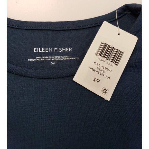 Eileen Fisher Oversized Blouse‎ Top Women's SMALL Blue Crewneck Long-Sleeve NEW - Picture 10 of 13